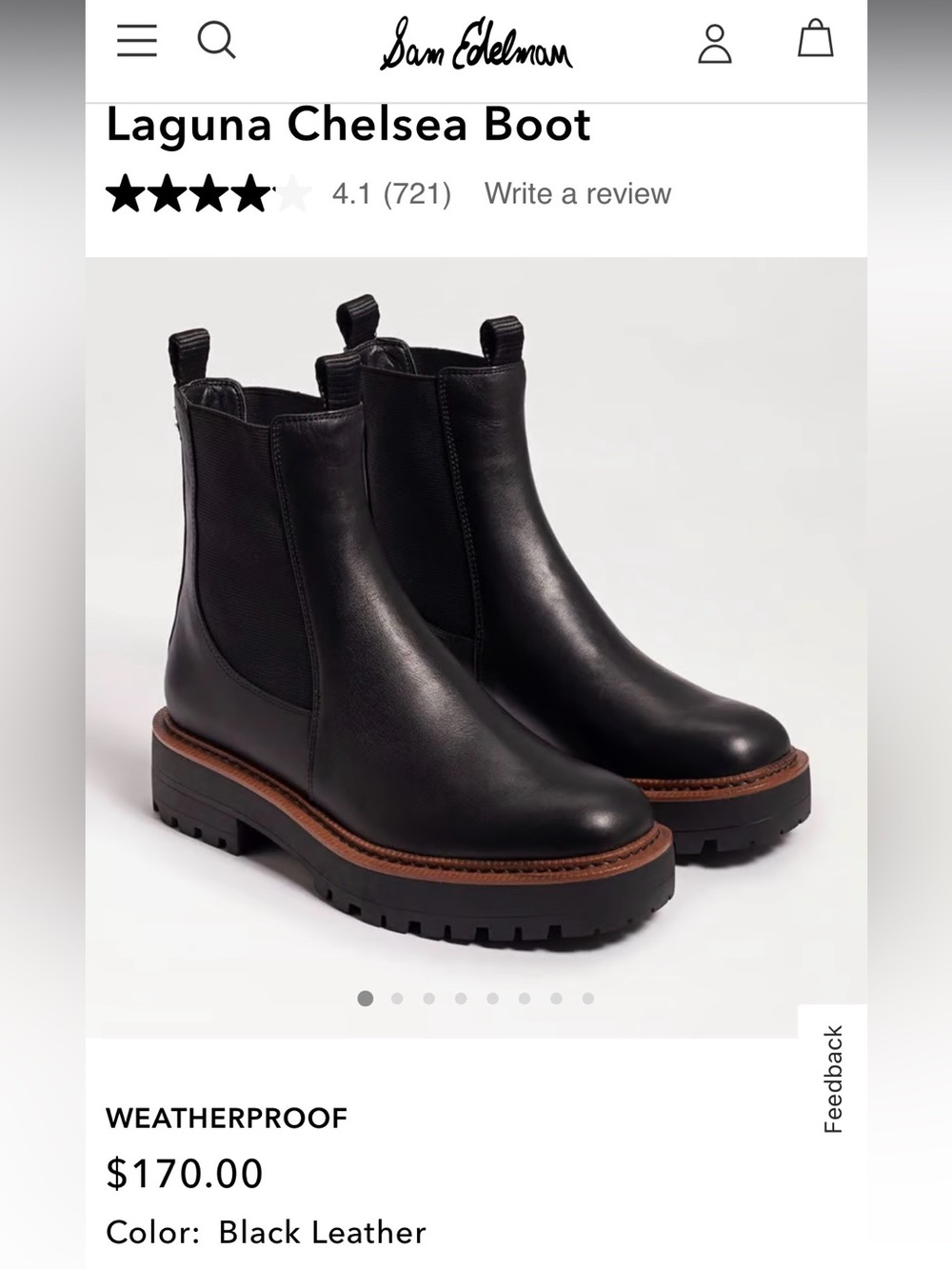 Sam Edelman Black Leather Chelsea Lug Boots
